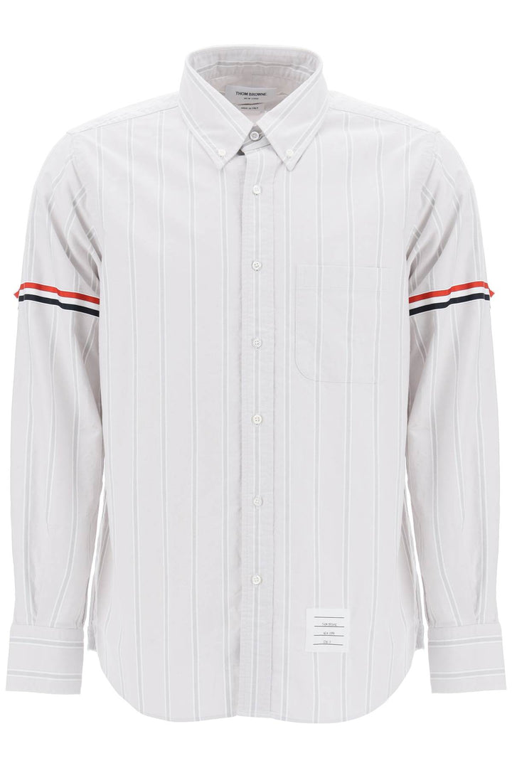 Striped Oxford Button Down Shirt With Armbands - Thom Browne - Men