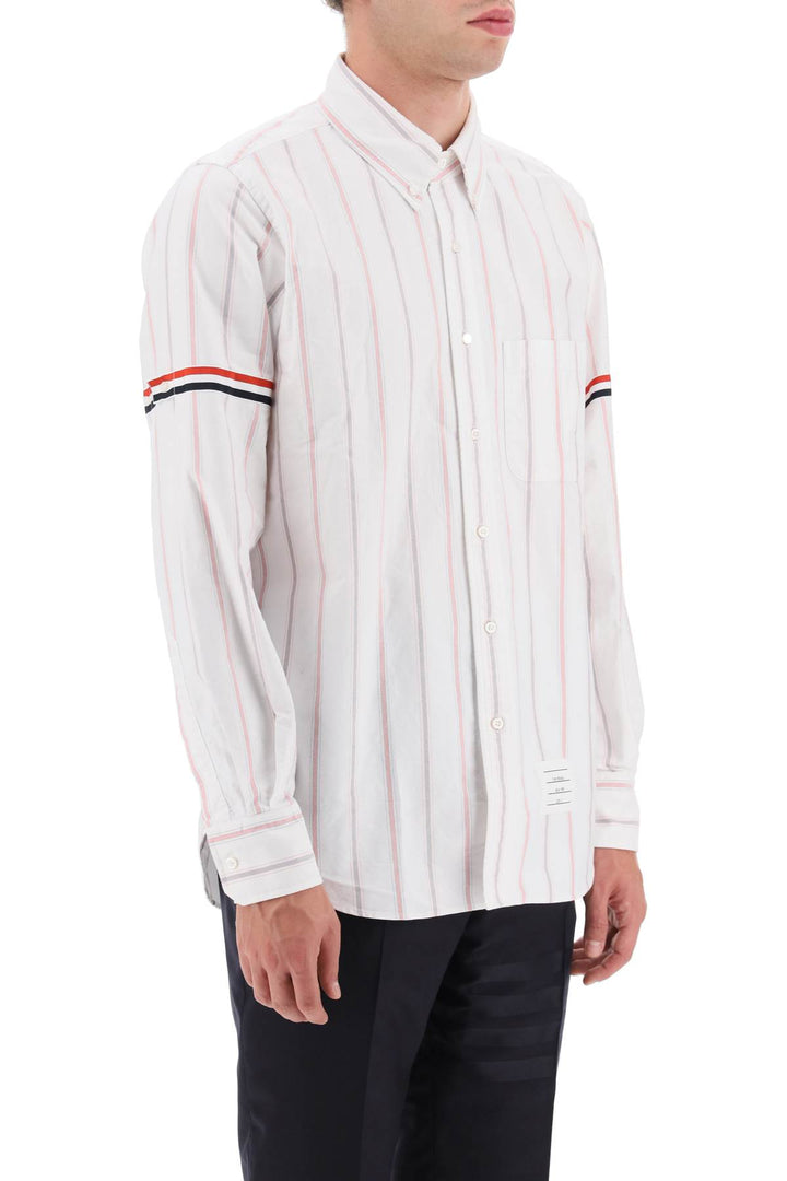 Striped Oxford Button Down Shirt With Armbands - Thom Browne - Men