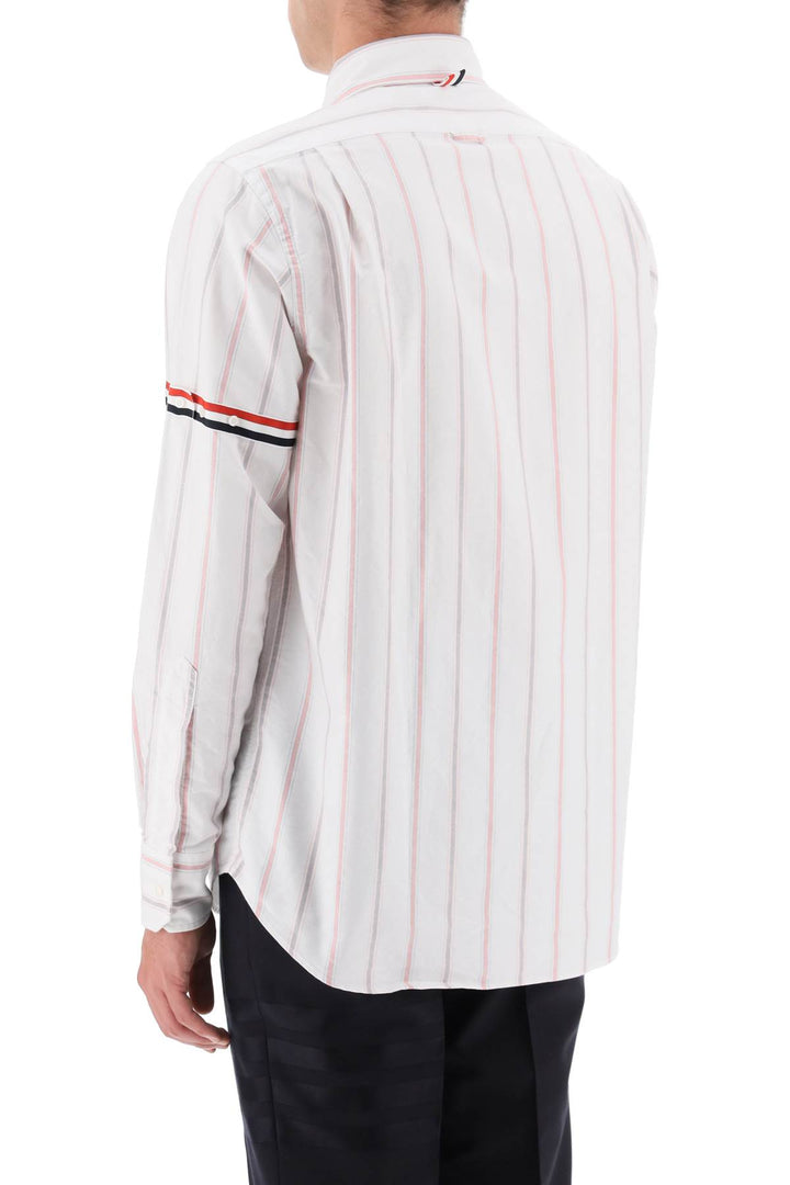 Striped Oxford Button Down Shirt With Armbands - Thom Browne - Men