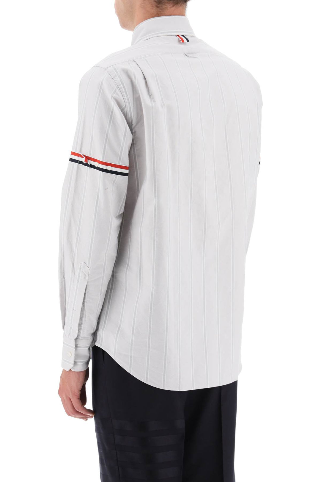 Striped Oxford Button Down Shirt With Armbands - Thom Browne - Men