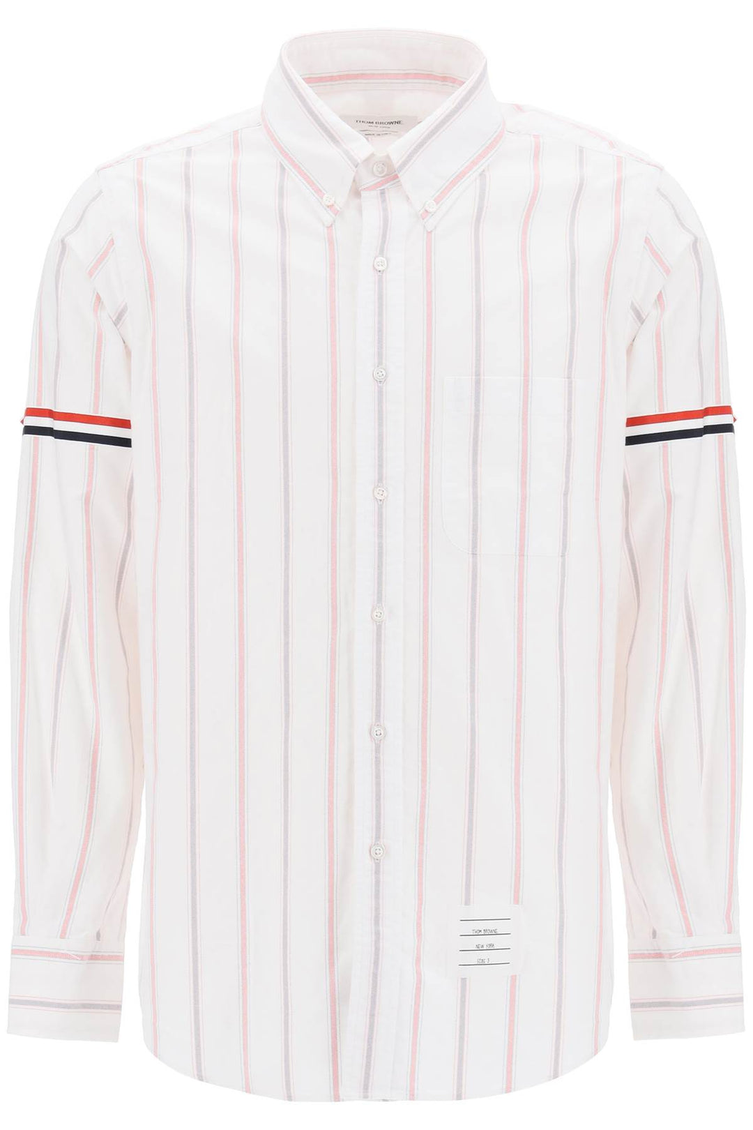 Striped Oxford Button Down Shirt With Armbands - Thom Browne - Men