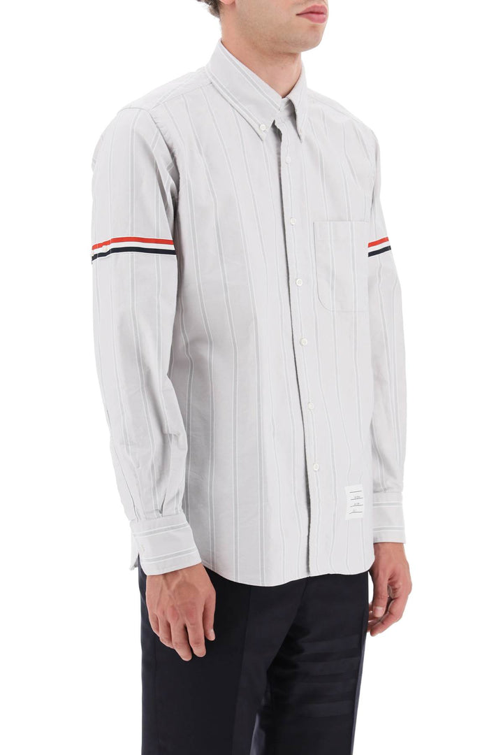 Striped Oxford Button Down Shirt With Armbands - Thom Browne - Men