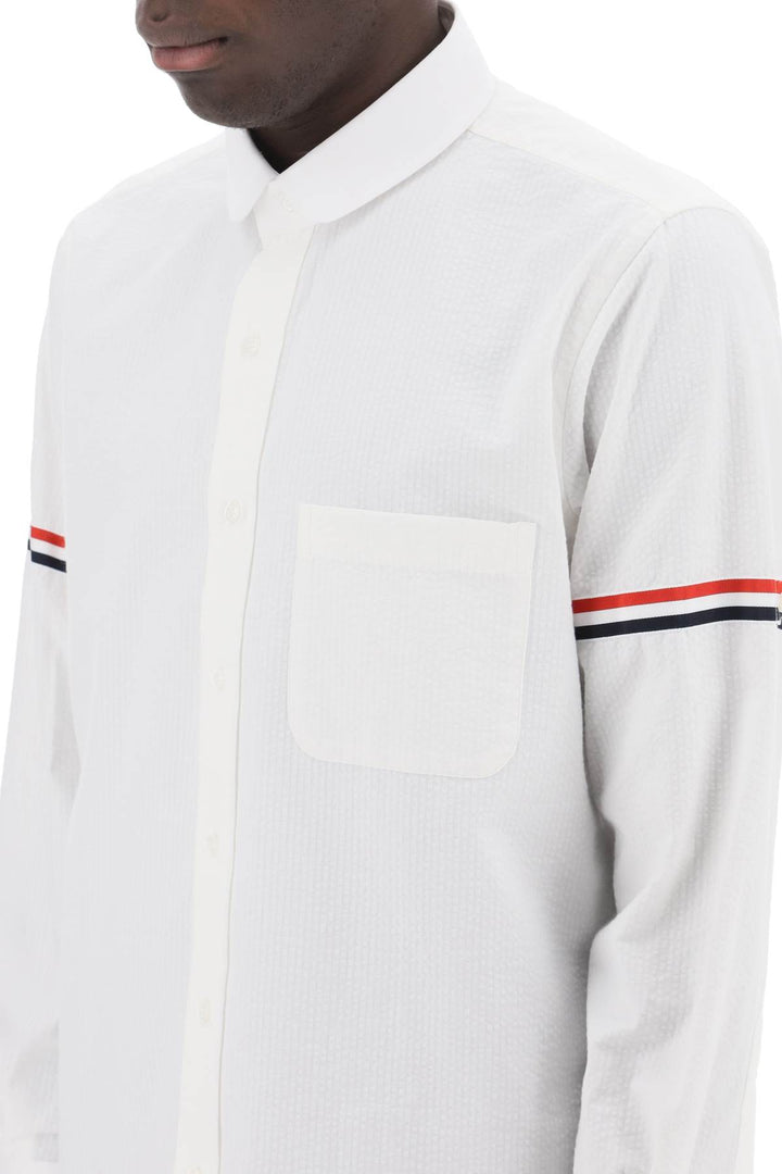 Seersucker Shirt With Rounded Collar - Thom Browne - Men