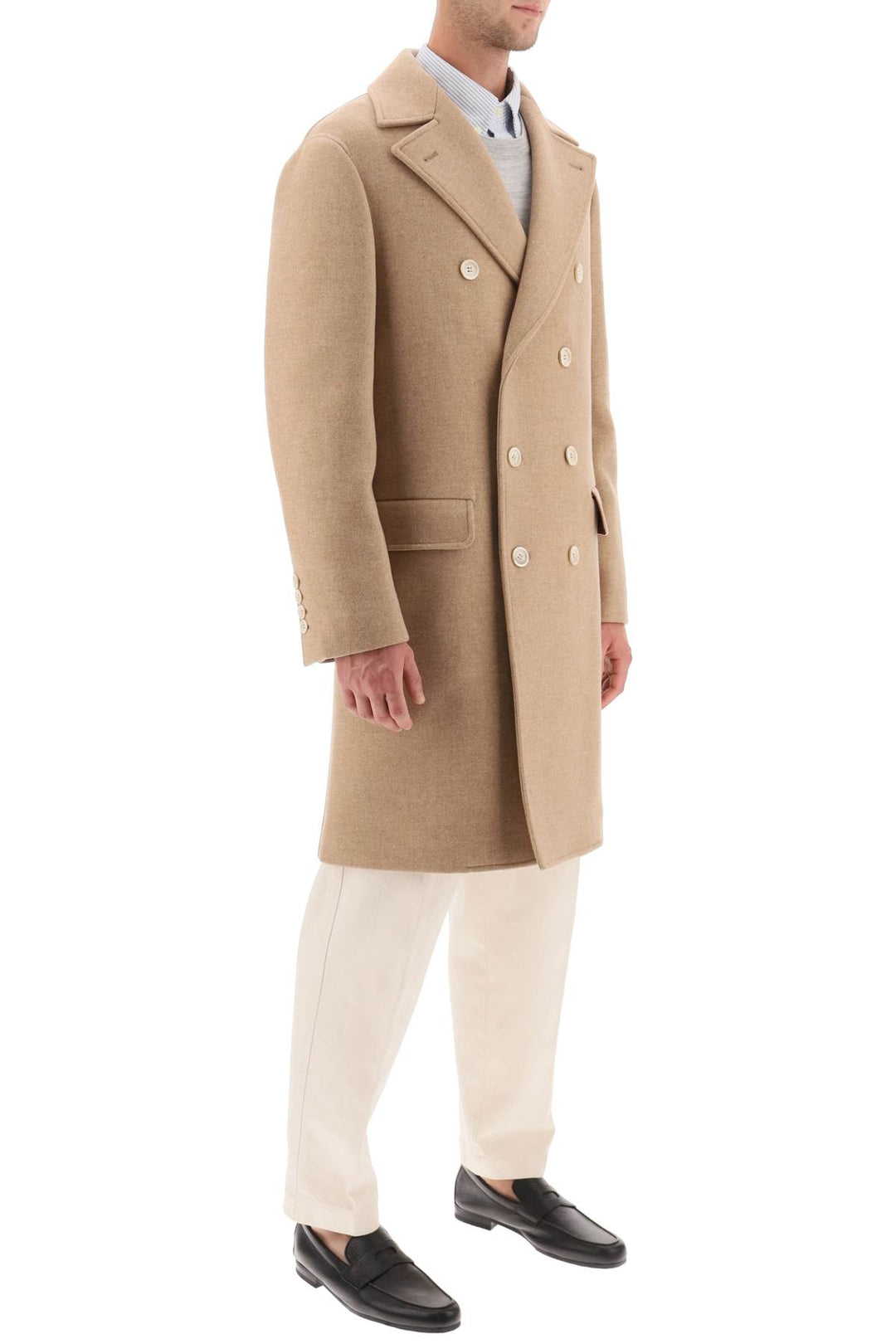 Double Breasted Coat In Wool And Cashmere - Brunello Cucinelli - Men