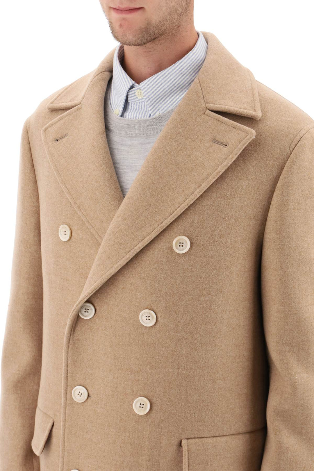 Double Breasted Coat In Wool And Cashmere - Brunello Cucinelli - Men