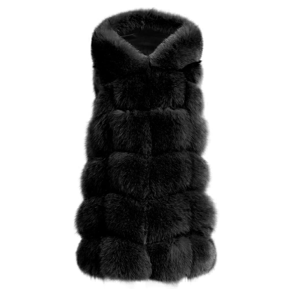 Poppy Black Vest in Fox Fur