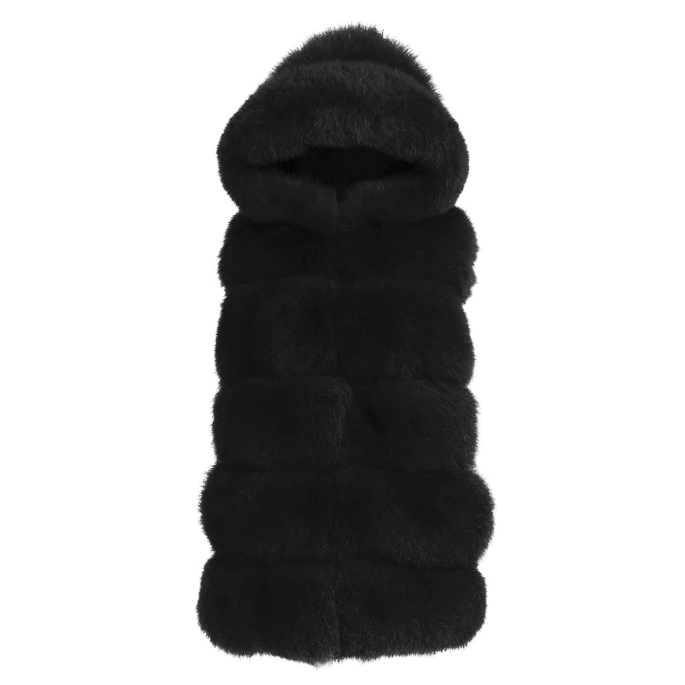 Calere Black Vest in Fox Fur