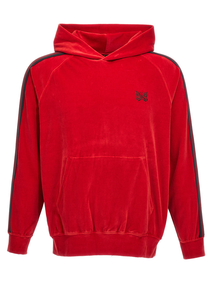 Logo Embroidery Velvet Hoodie Sweatshirt Red