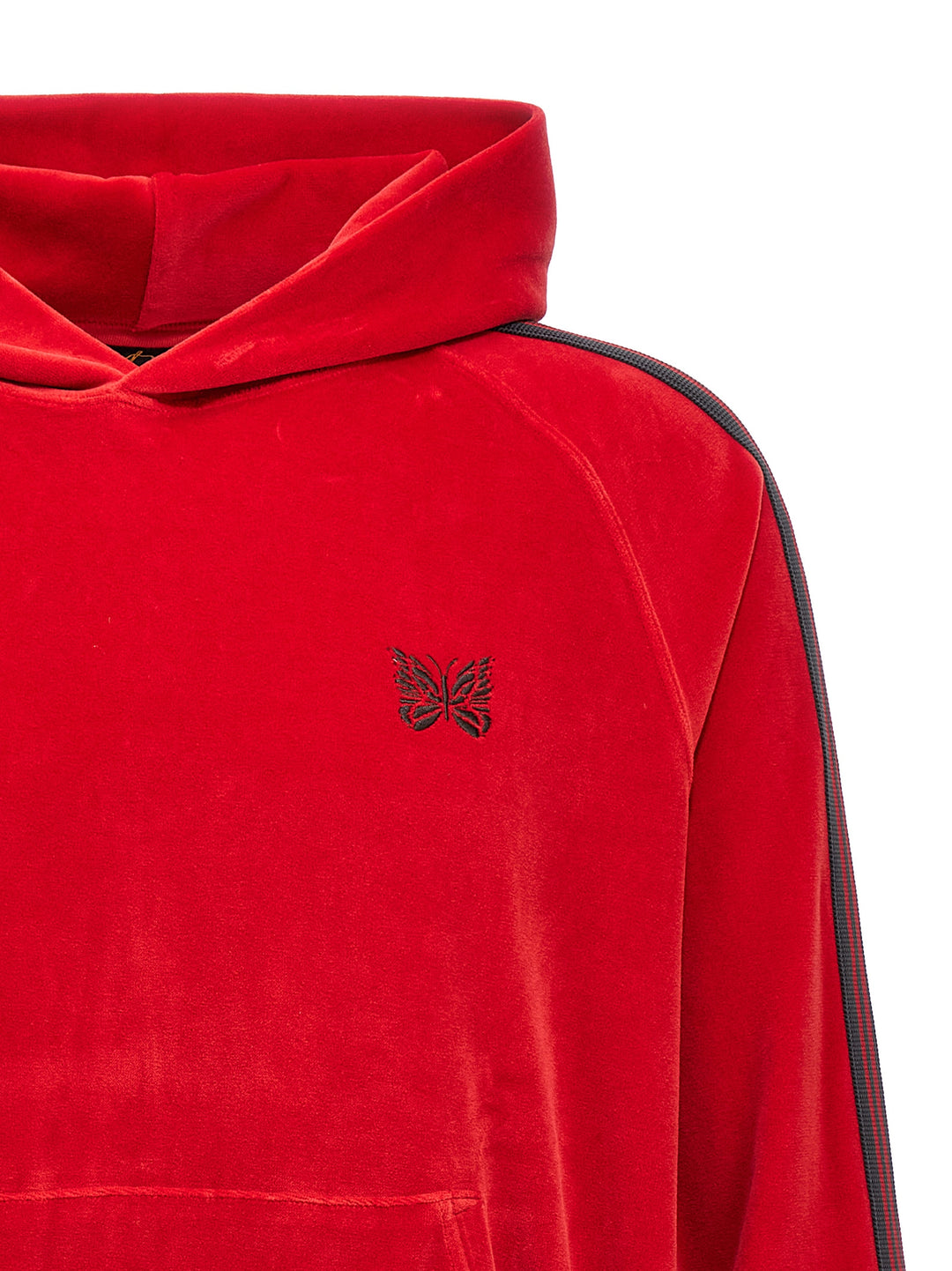 Logo Embroidery Velvet Hoodie Sweatshirt Red