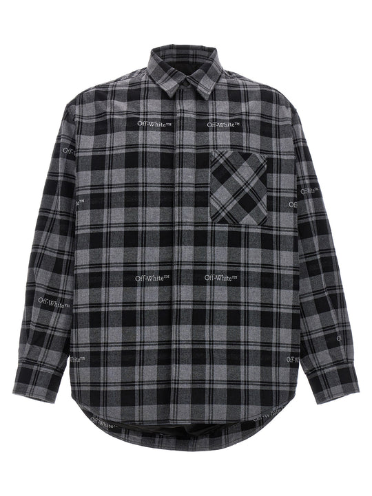 Check Flannel Padded Puffer Jackets Gray