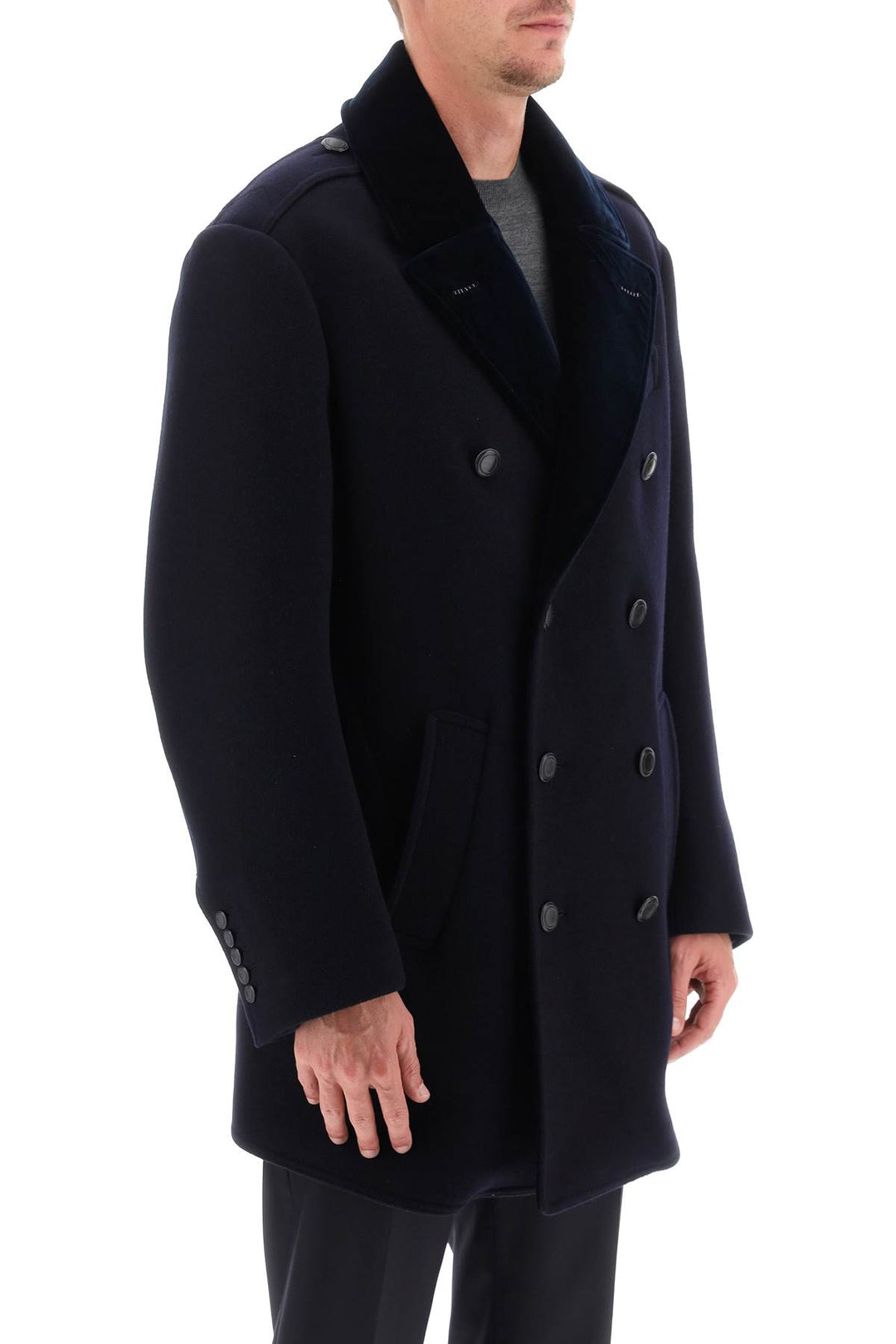 Midi Peacoat With Velvet Lapel - Tom Ford - Men