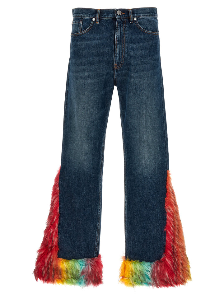 Multicolor Faux Fur Insert Jeans Blue