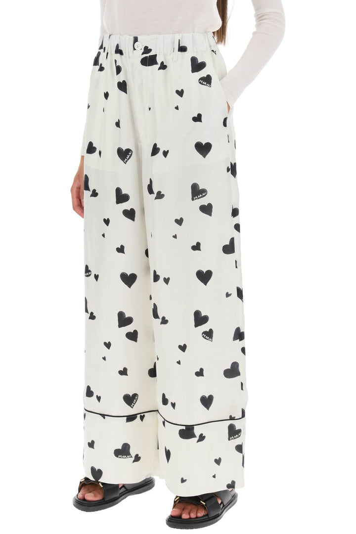 Pajama Pants With Bunch Of Hearts Motif - Marni - Women