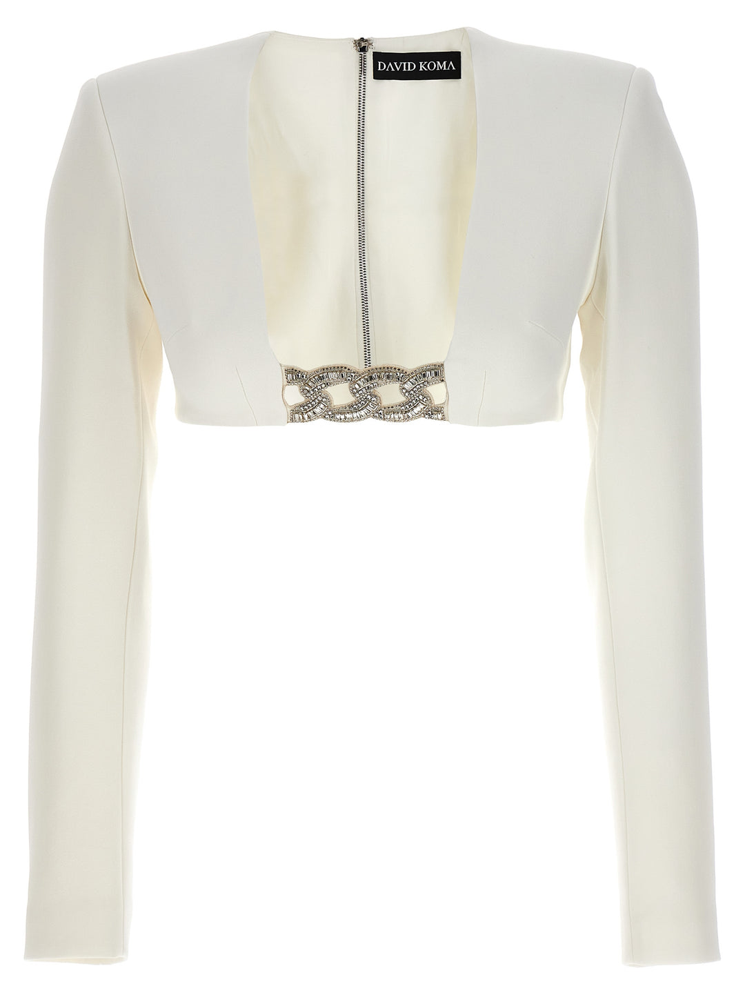 3d Crystsal Chain And Square Neck Tops White