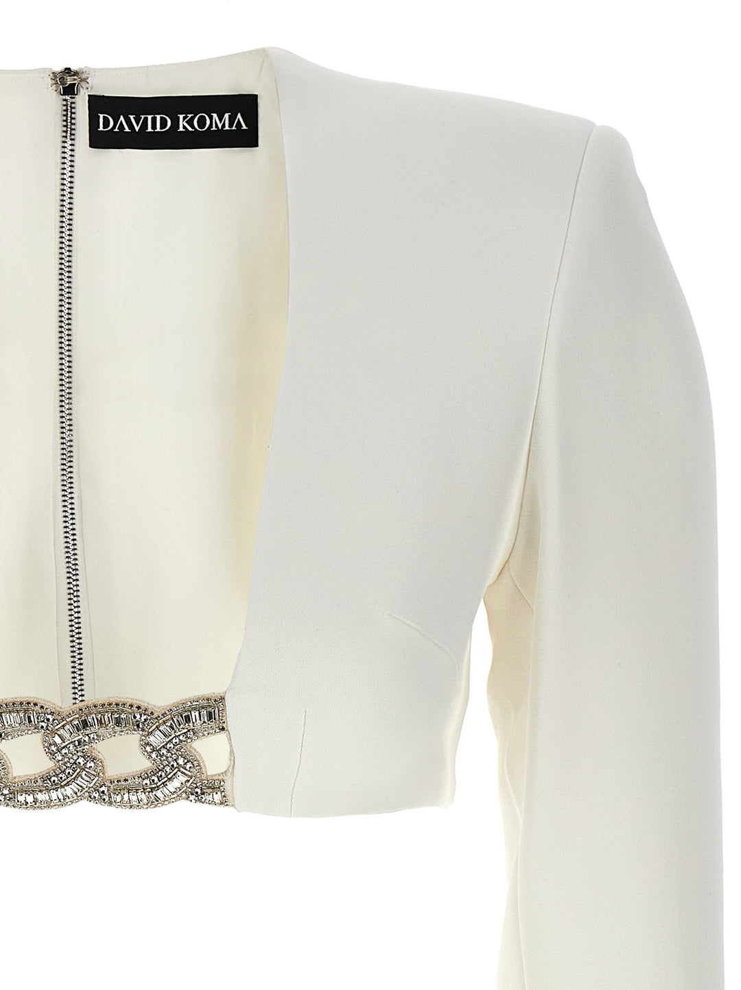 3d Crystsal Chain And Square Neck Tops White