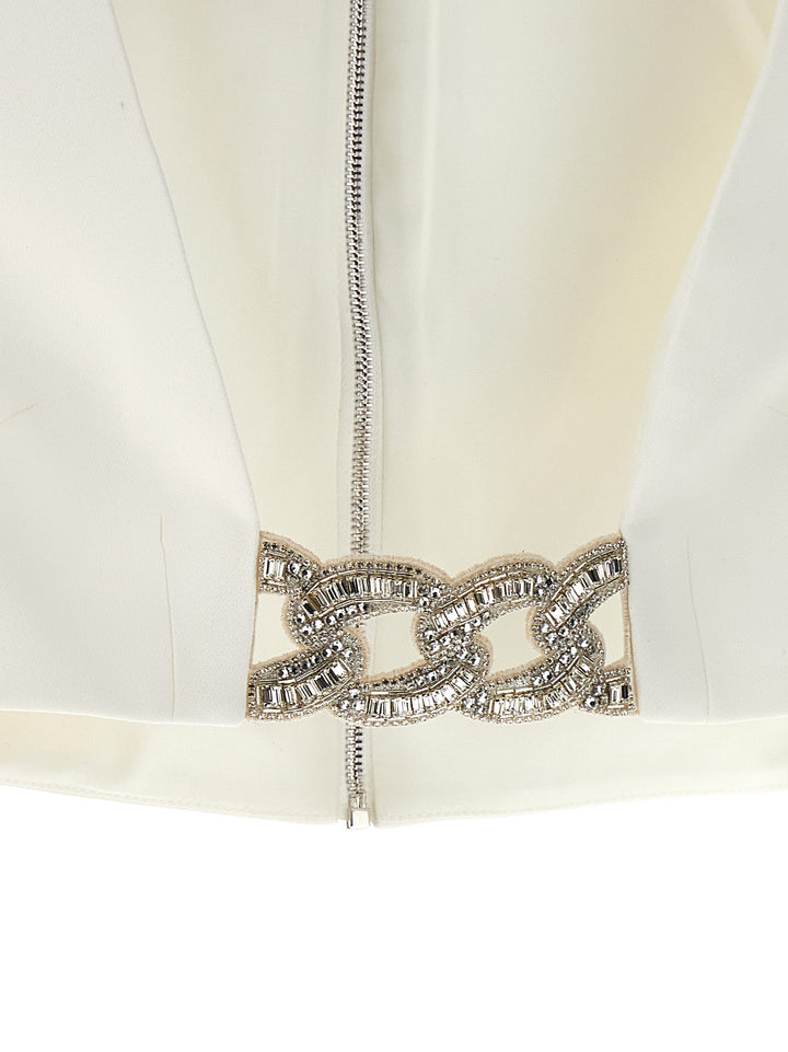 3d Crystsal Chain And Square Neck Tops White