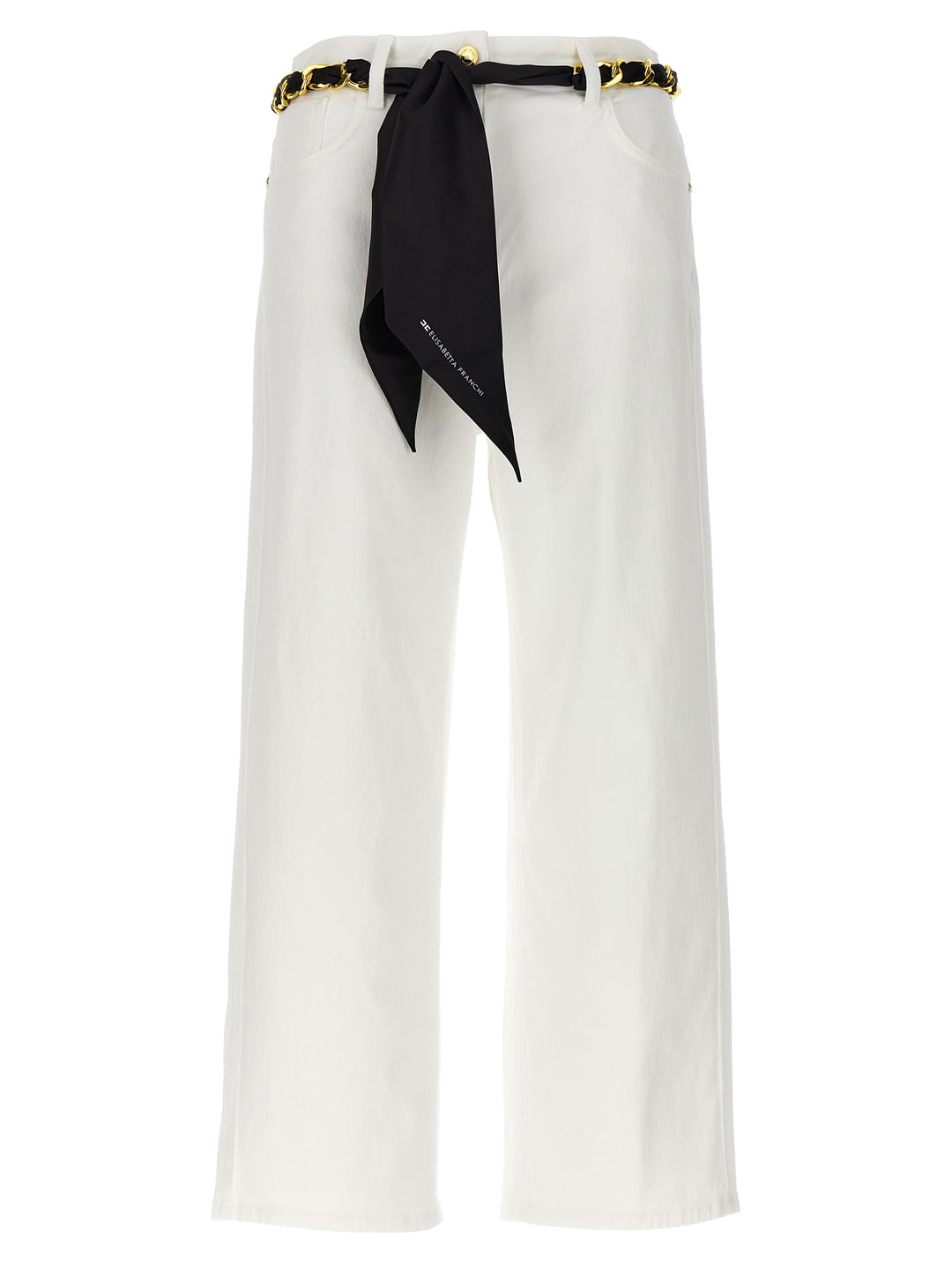 Palazzo Scarf Detail Jeans White