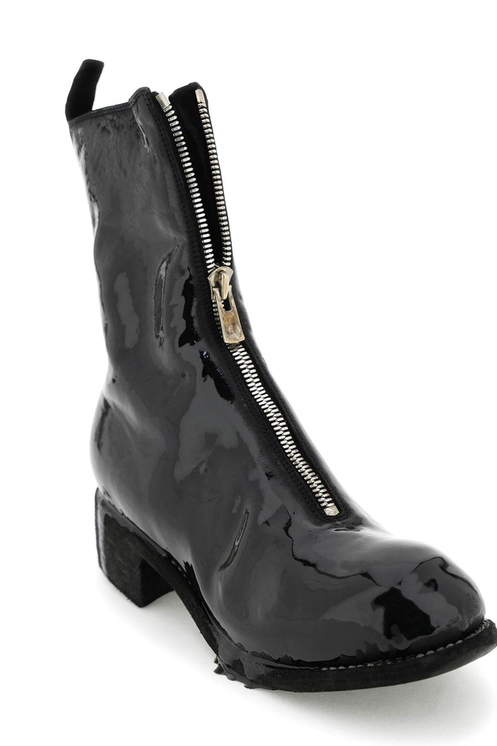 Front Zip Patent Leather Ankle Boots - Guidi - Women