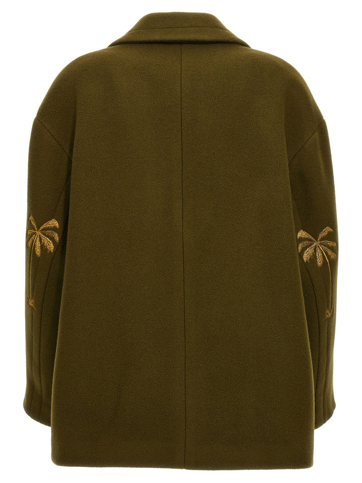 Palm Embroidery Coat Coats, Trench Coats Green