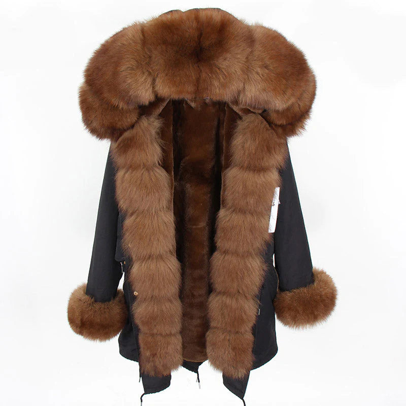 Black Parka with Brown Fox Fur