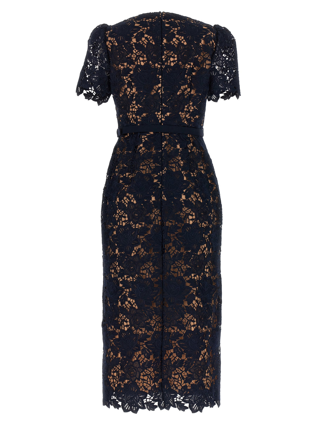 Navy Lace Open Neck Midi Dresses Blue