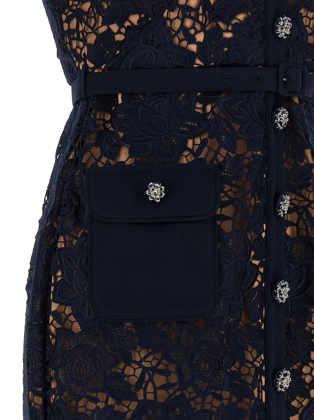 Navy Lace Open Neck Midi Dresses Blue