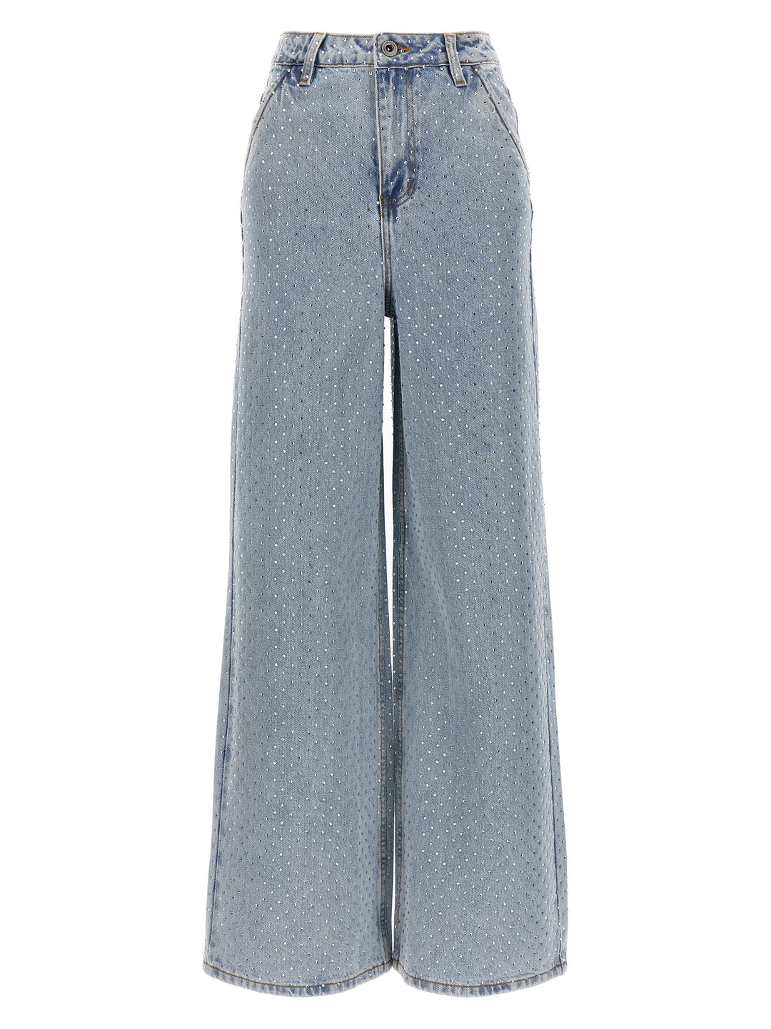 Rhinestone Wide Leg Jeans Light Blue