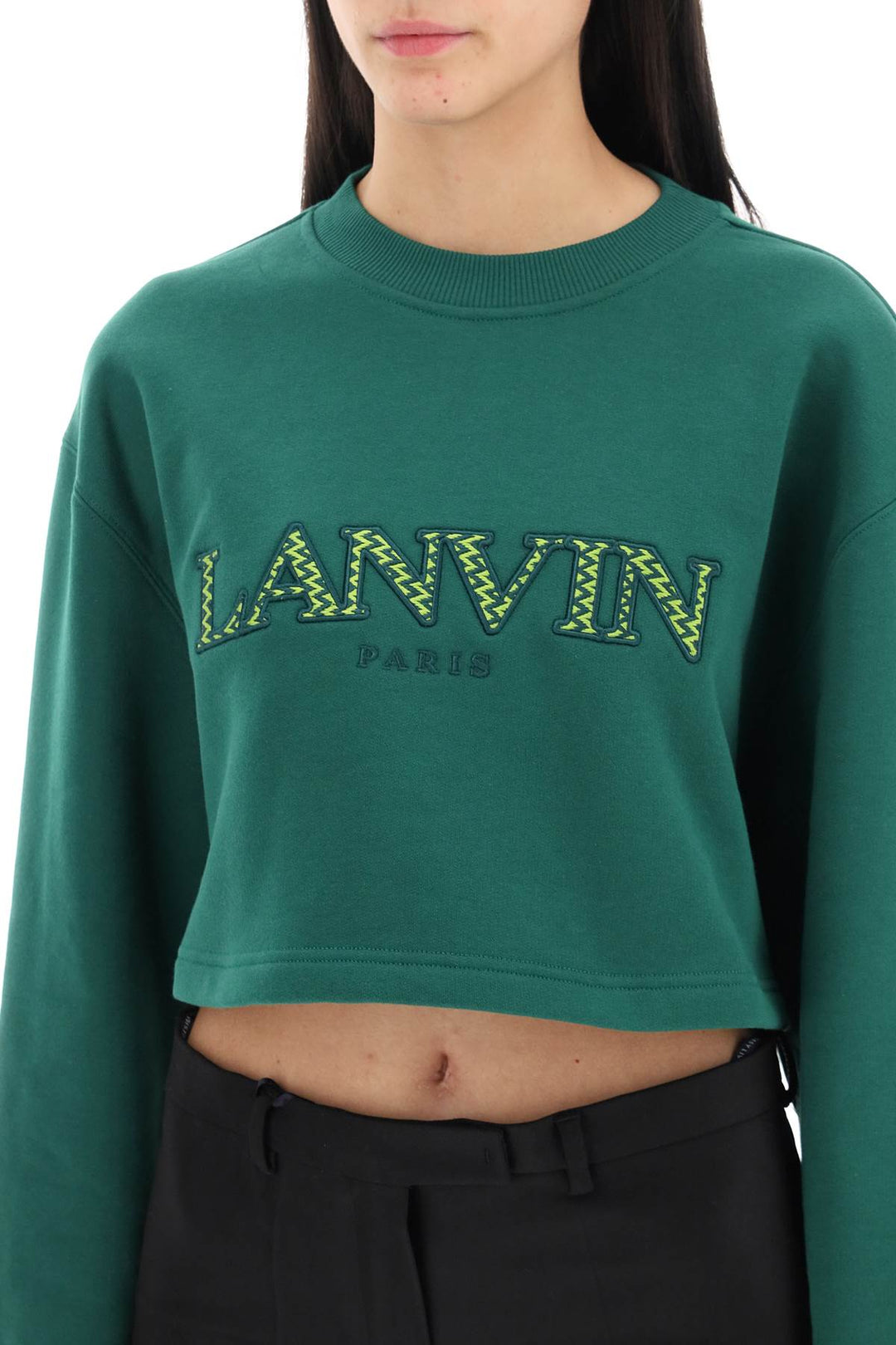 Cropped Sweatshirt With Embroidered Logo Patch - Lanvin - Women