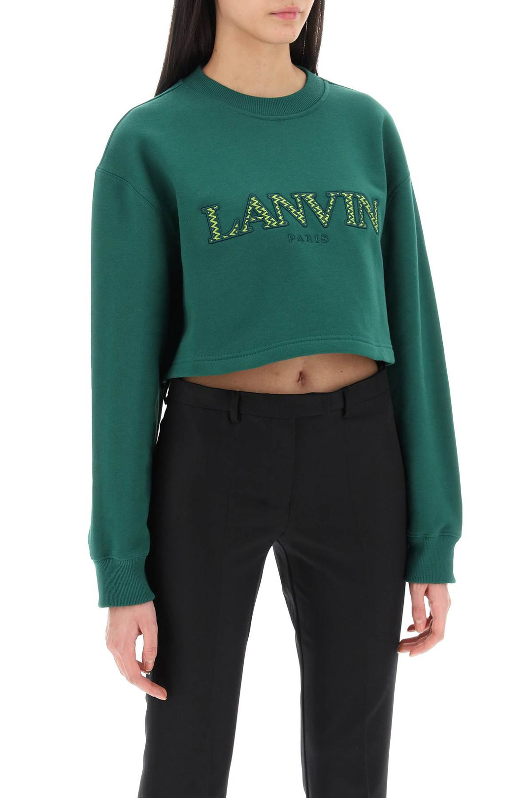 Cropped Sweatshirt With Embroidered Logo Patch - Lanvin - Women