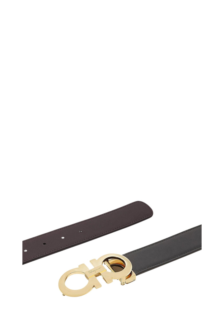 Reversible Gancini Belt in Leather Gold Logo