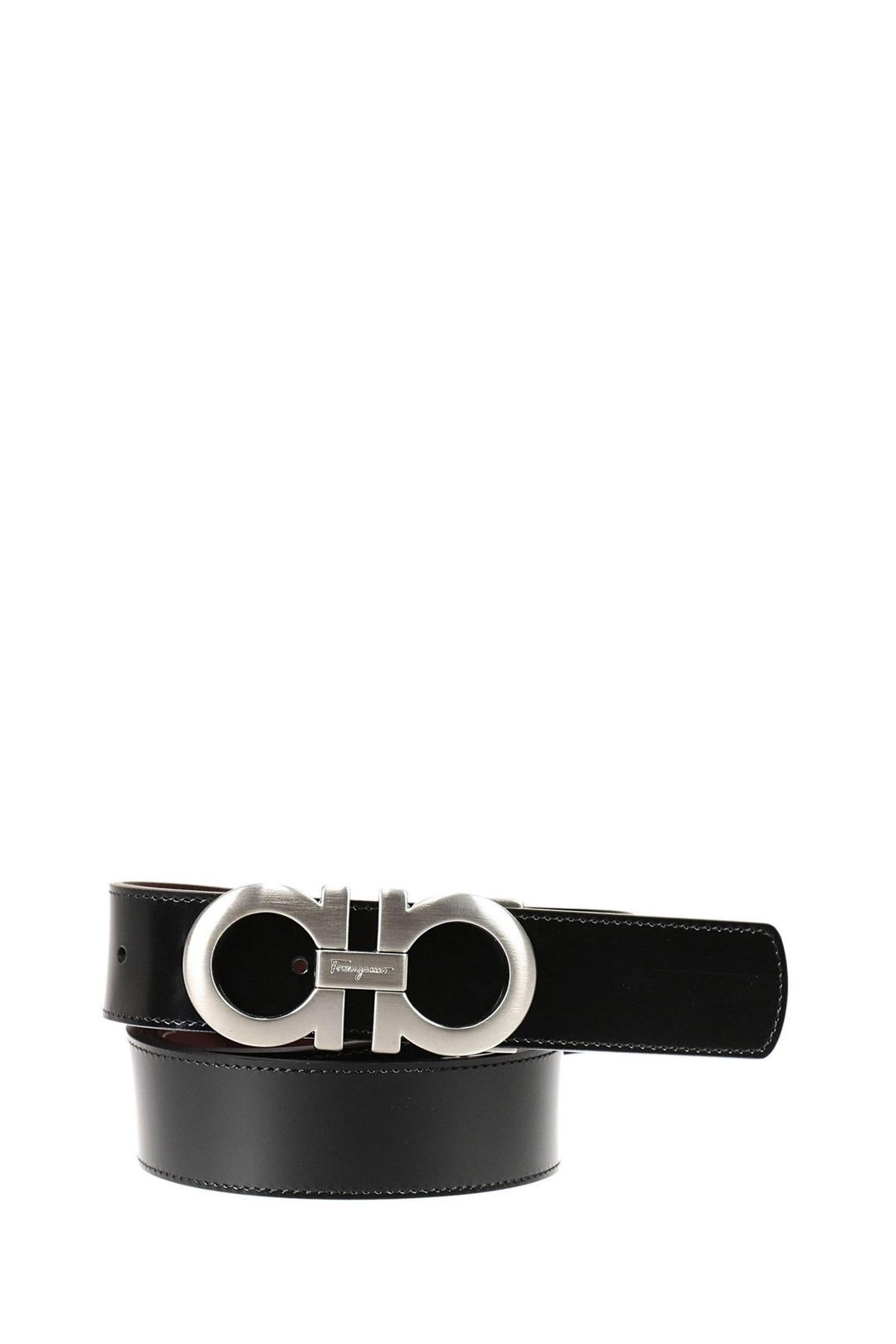 Reversible Gancini Belt in Leather with Silver Logo