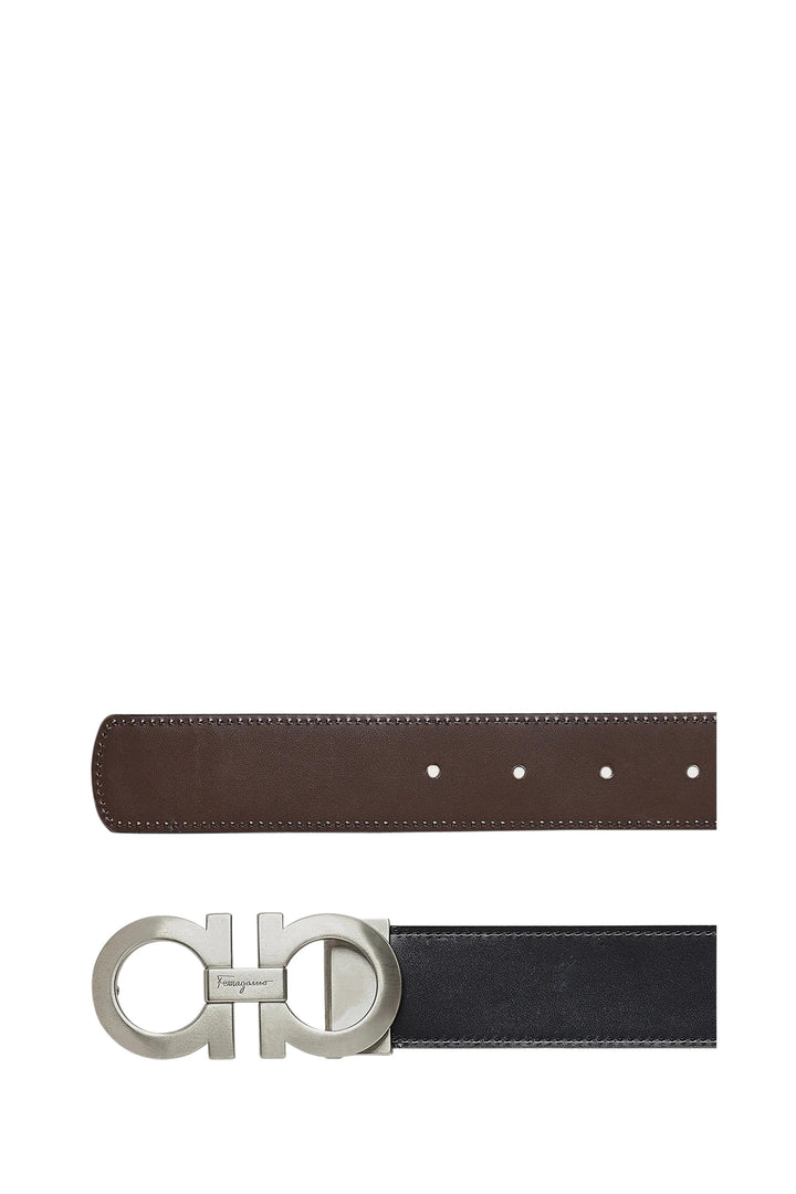 Reversible Gancini Belt in Leather with Silver Logo