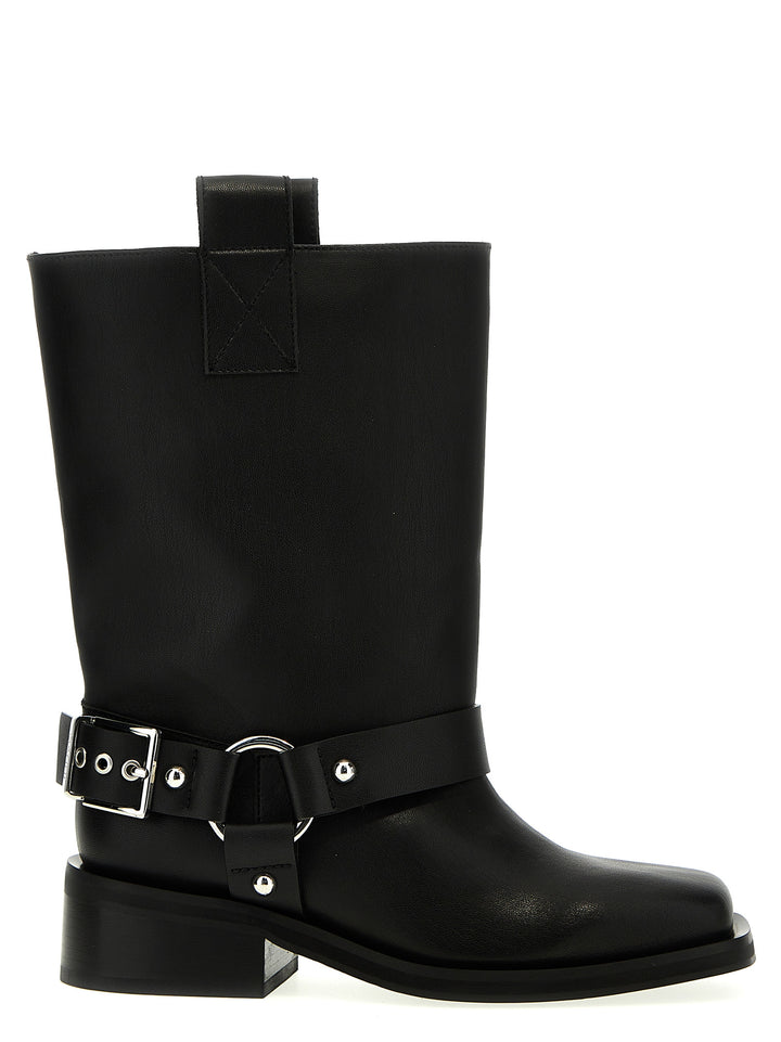 Black Mid Shaft Biker Boots, Ankle Boots Black