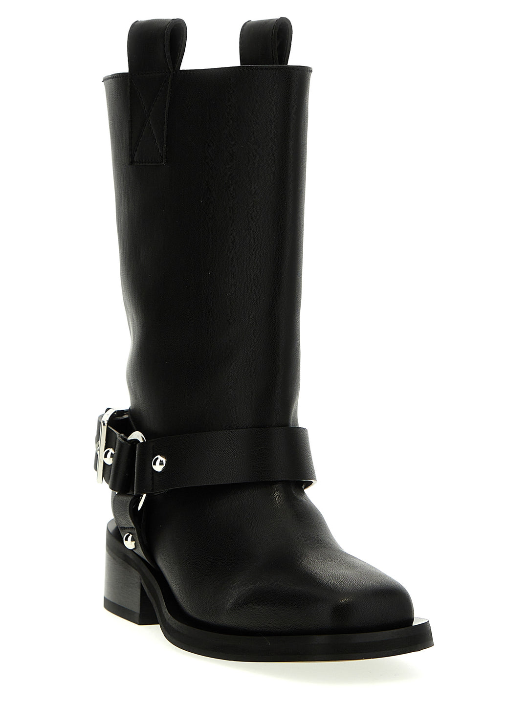 Black Mid Shaft Biker Boots, Ankle Boots Black