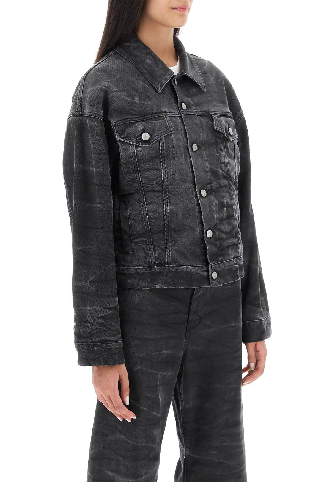 Crinkle Effect Denim Jacket - MM6 Maison Margiela - Women