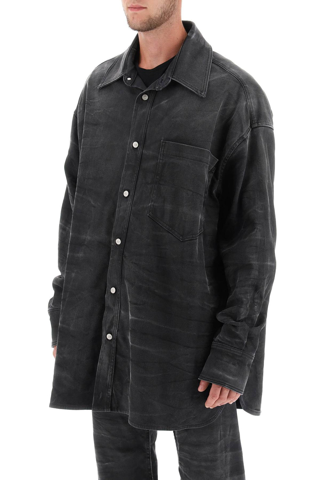 Crinkle Effect Denim Overshirt - MM6 Maison Margiela - Men