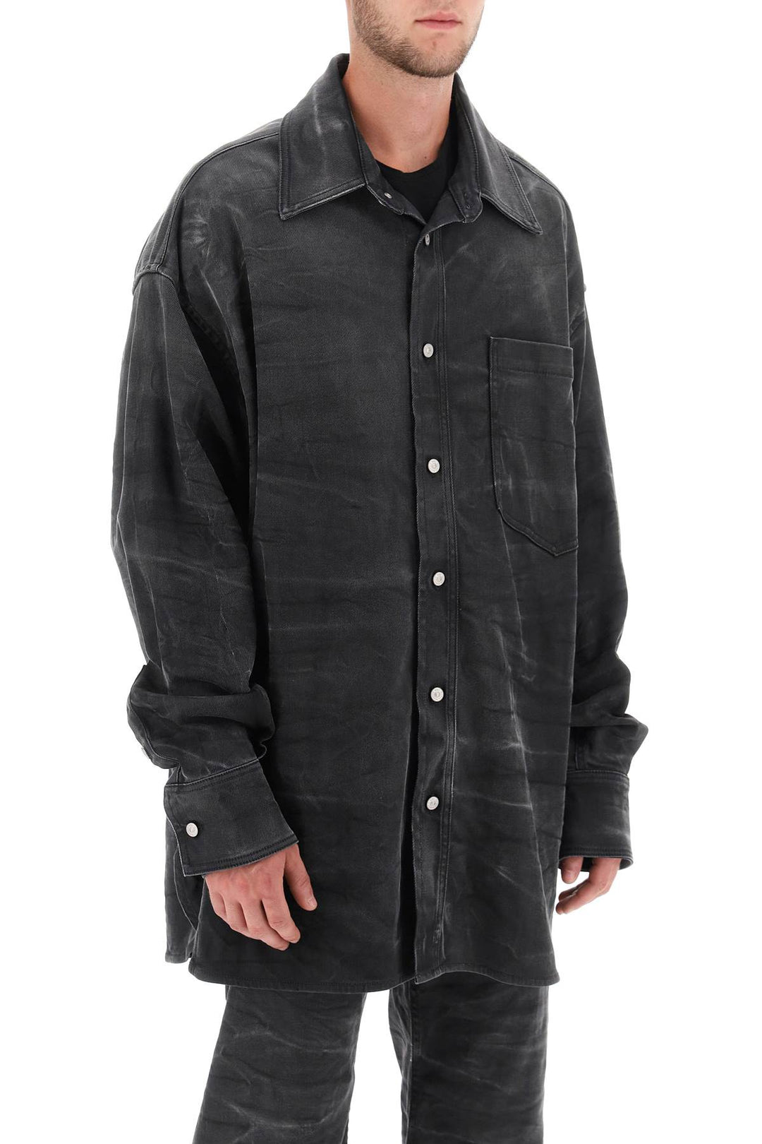 Crinkle Effect Denim Overshirt - MM6 Maison Margiela - Men