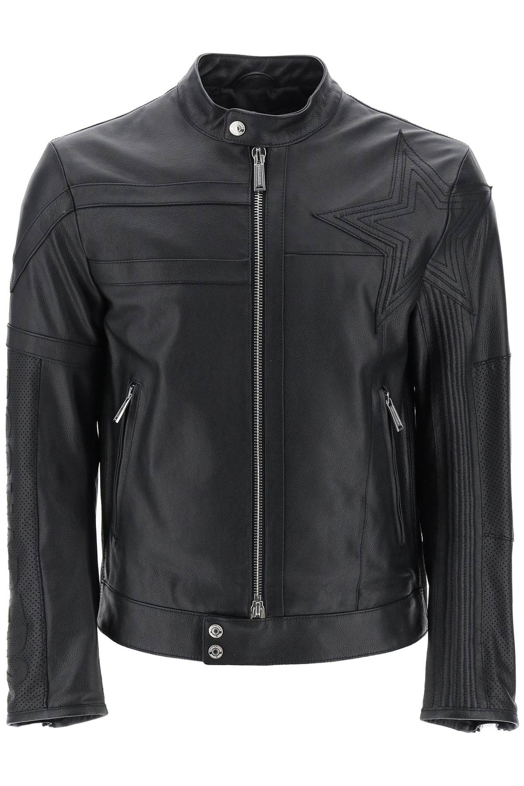 Leather Biker Jacket With Contrasting Lettering - Dsquared2 - Men