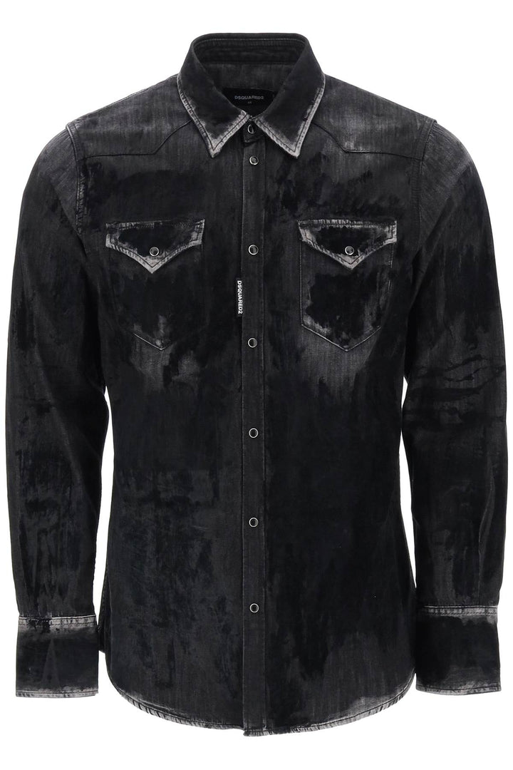 Flocked Denim Western Shirt - Dsquared2 - Men