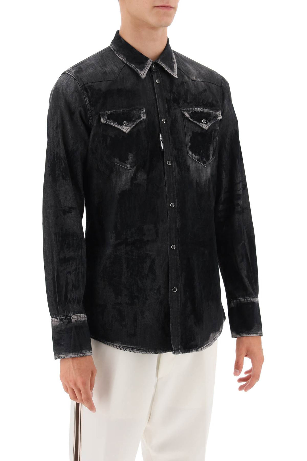 Flocked Denim Western Shirt - Dsquared2 - Men