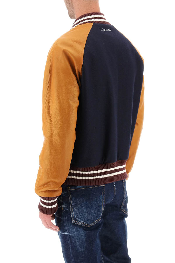 Wool And Leather Varsity Jacket - Dsquared2 - Men