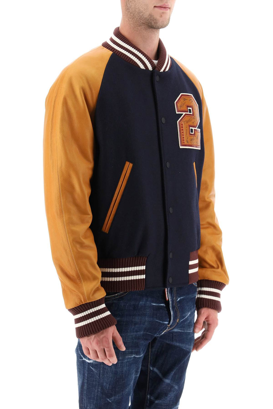 Wool And Leather Varsity Jacket - Dsquared2 - Men