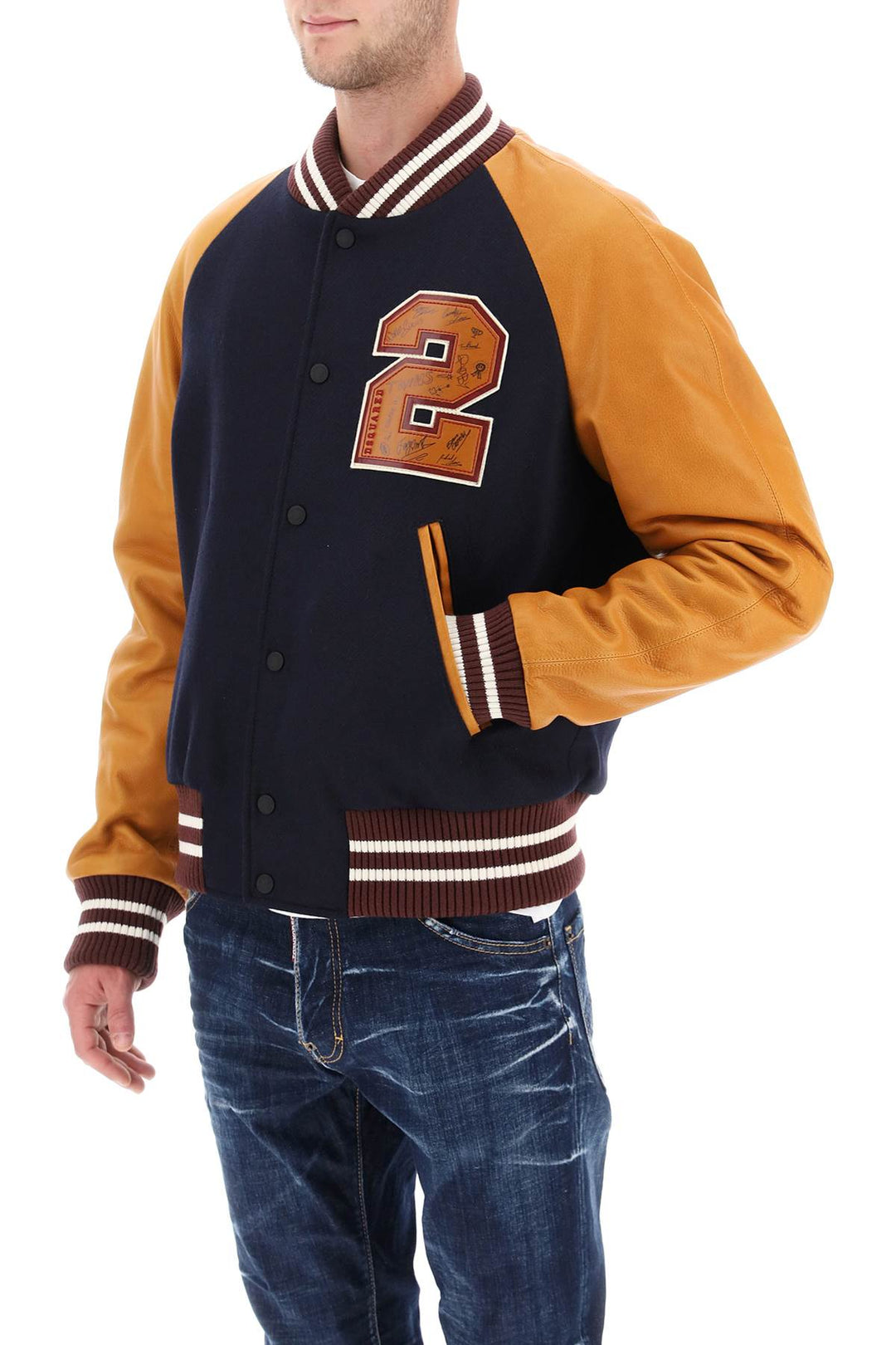 Wool And Leather Varsity Jacket - Dsquared2 - Men