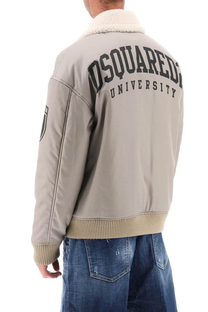 Padded Bomber Jacket With Collar In Lamb Fur - Dsquared2 - Men