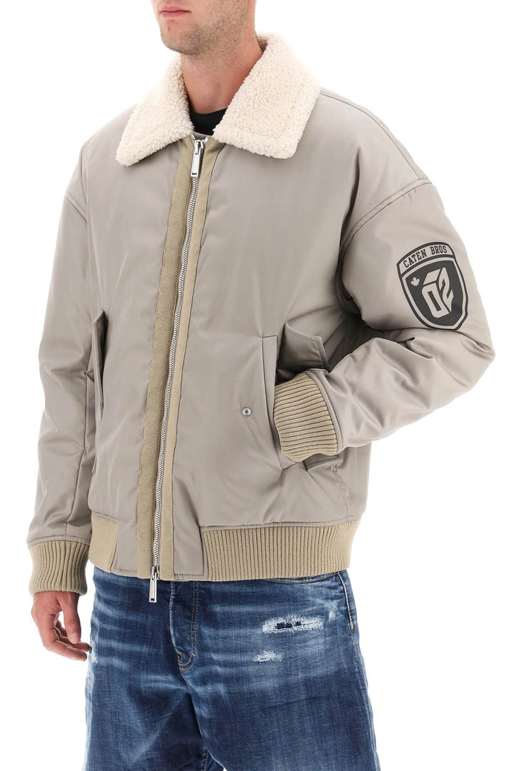 Padded Bomber Jacket With Collar In Lamb Fur - Dsquared2 - Men