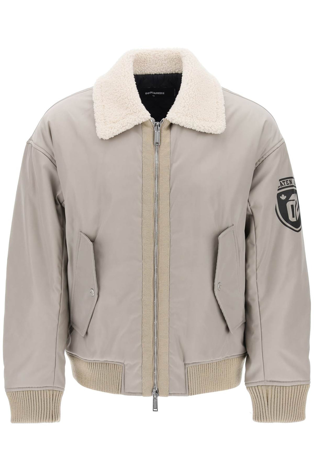 Padded Bomber Jacket With Collar In Lamb Fur - Dsquared2 - Men