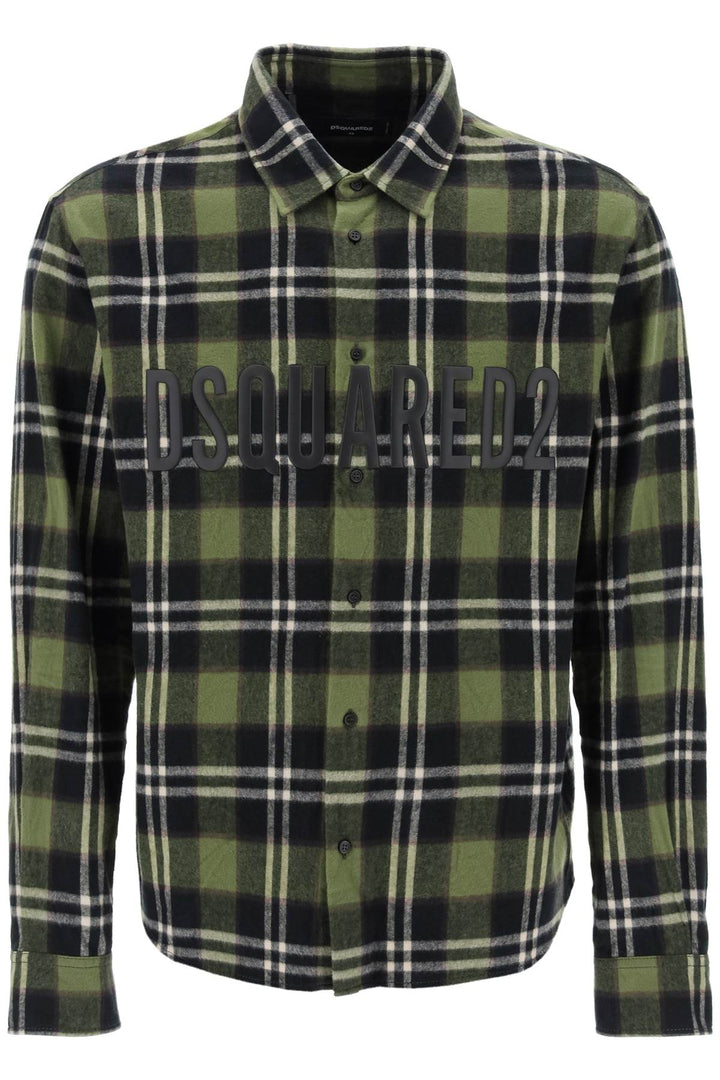 Check Flannel Shirt With Rubberized Logo - Dsquared2 - Men