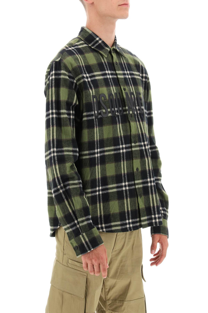 Check Flannel Shirt With Rubberized Logo - Dsquared2 - Men