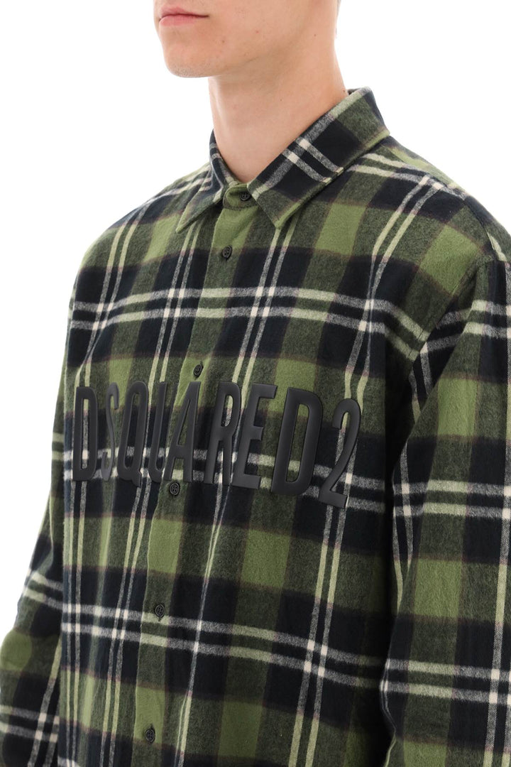 Check Flannel Shirt With Rubberized Logo - Dsquared2 - Men