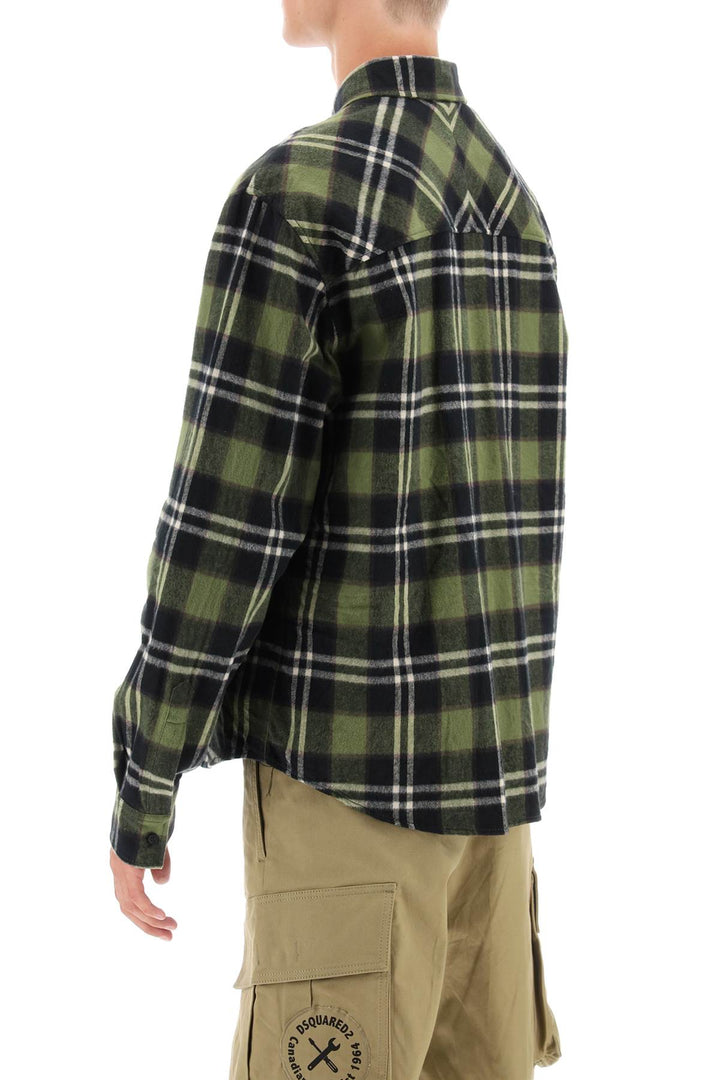 Check Flannel Shirt With Rubberized Logo - Dsquared2 - Men